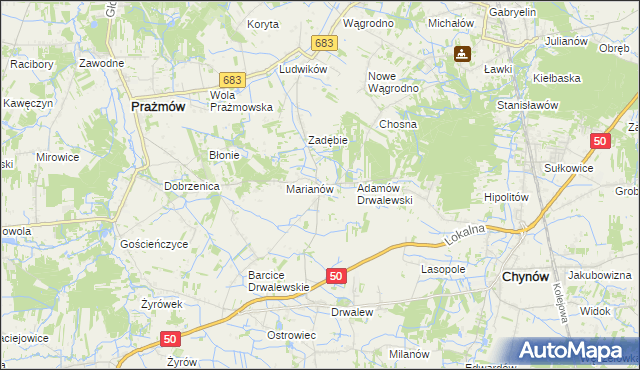 mapa Pieczyska gmina Chynów, Pieczyska gmina Chynów na mapie Targeo