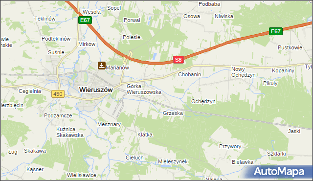 mapa Pieczyska gmina Wieruszów, Pieczyska gmina Wieruszów na mapie Targeo