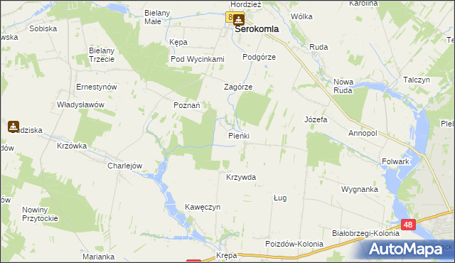 mapa Pieńki gmina Serokomla, Pieńki gmina Serokomla na mapie Targeo