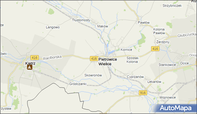 mapa Pietrowice Wielkie, Pietrowice Wielkie na mapie Targeo