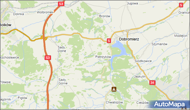 mapa Pietrzyków gmina Dobromierz, Pietrzyków gmina Dobromierz na mapie Targeo