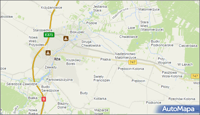 mapa Piłatka gmina Iłża, Piłatka gmina Iłża na mapie Targeo