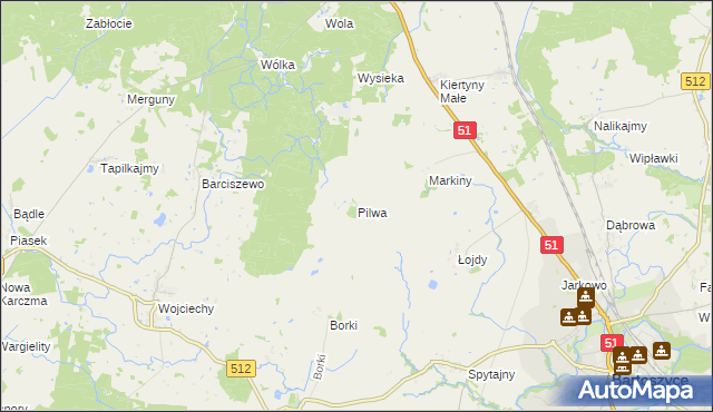 mapa Pilwa gmina Bartoszyce, Pilwa gmina Bartoszyce na mapie Targeo