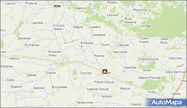 mapa Piotrów gmina Iłów, Piotrów gmina Iłów na mapie Targeo