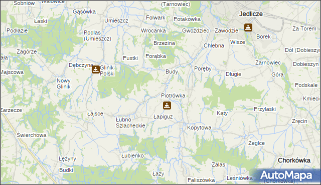 mapa Piotrówka gmina Jedlicze, Piotrówka gmina Jedlicze na mapie Targeo