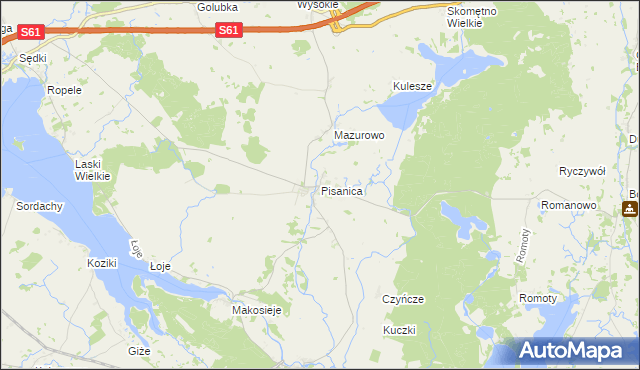 mapa Pisanica gmina Kalinowo, Pisanica gmina Kalinowo na mapie Targeo
