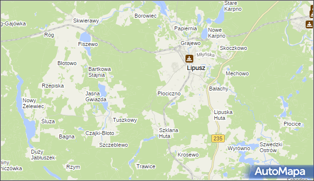 mapa Płociczno gmina Lipusz, Płociczno gmina Lipusz na mapie Targeo