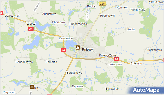 mapa Pniewy powiat szamotulski, Pniewy powiat szamotulski na mapie Targeo