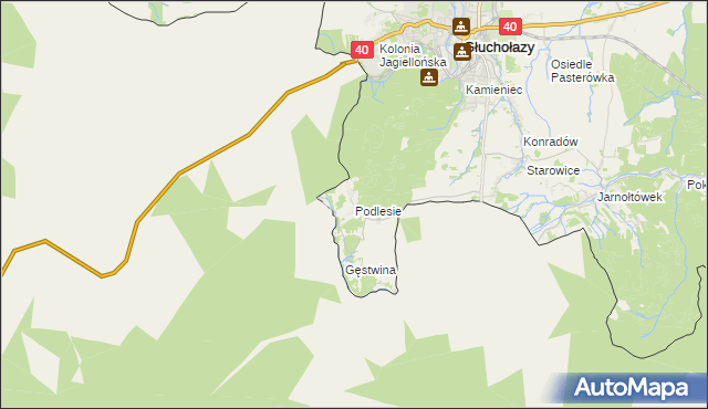 mapa Podlesie gmina Głuchołazy, Podlesie gmina Głuchołazy na mapie Targeo