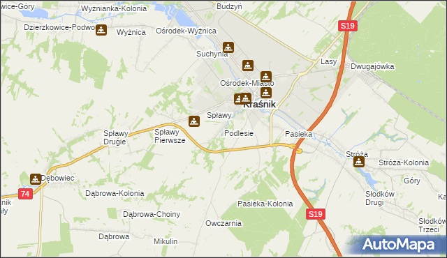mapa Podlesie gmina Kraśnik, Podlesie gmina Kraśnik na mapie Targeo