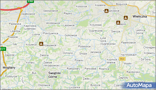 mapa Podstolice gmina Wieliczka, Podstolice gmina Wieliczka na mapie Targeo