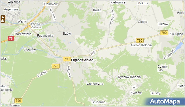mapa Podzamcze gmina Ogrodzieniec, Podzamcze gmina Ogrodzieniec na mapie Targeo