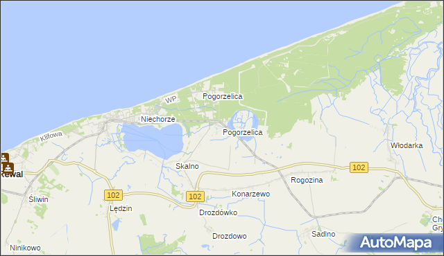 mapa Pogorzelica gmina Karnice, Pogorzelica gmina Karnice na mapie Targeo