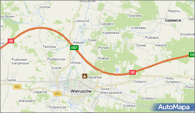 mapa Polesie gmina Wieruszów, Polesie gmina Wieruszów na mapie Targeo