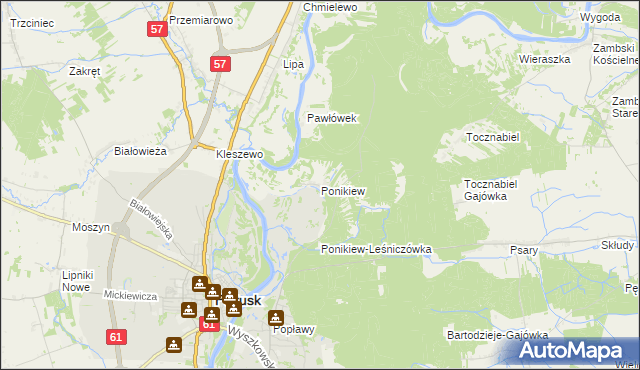 mapa Ponikiew gmina Pułtusk, Ponikiew gmina Pułtusk na mapie Targeo