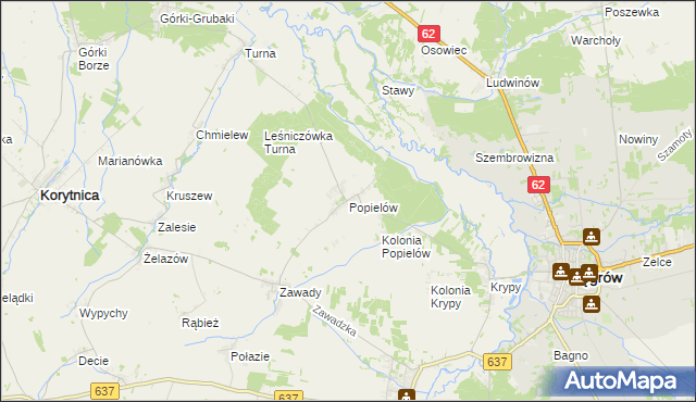 mapa Popielów gmina Liw, Popielów gmina Liw na mapie Targeo