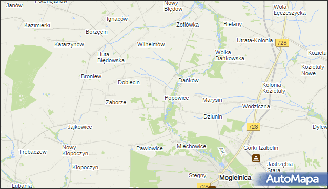 mapa Popowice gmina Mogielnica, Popowice gmina Mogielnica na mapie Targeo