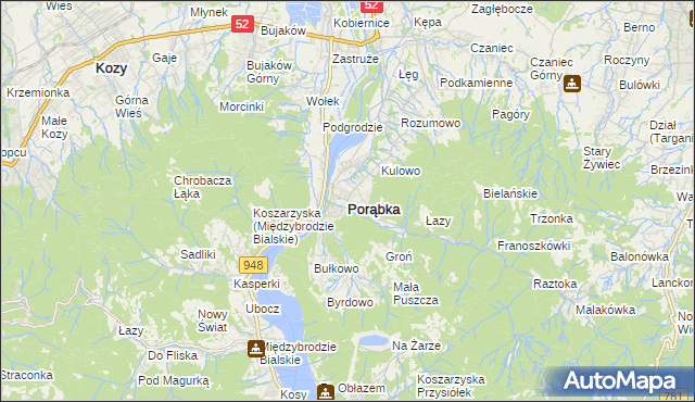 mapa Porąbka powiat bielski, Porąbka powiat bielski na mapie Targeo