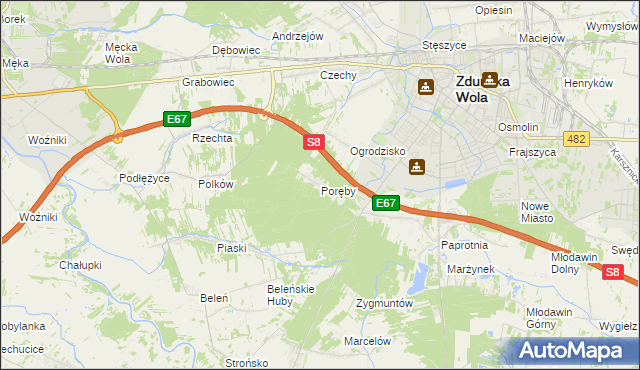 mapa Poręby gmina Zduńska Wola, Poręby gmina Zduńska Wola na mapie Targeo