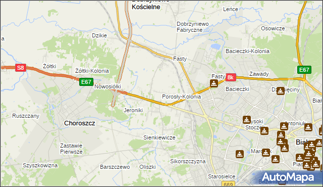 mapa Porosły-Kolonia, Porosły-Kolonia na mapie Targeo