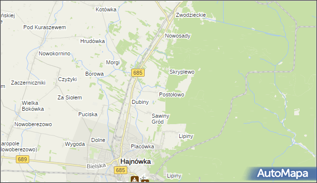 mapa Postołowo gmina Hajnówka, Postołowo gmina Hajnówka na mapie Targeo
