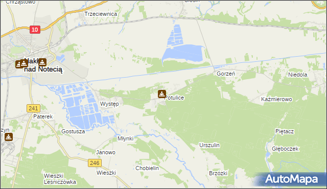 mapa Potulice gmina Nakło nad Notecią, Potulice gmina Nakło nad Notecią na mapie Targeo