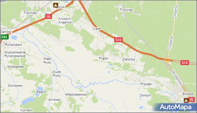 mapa Prądki, Prądki na mapie Targeo