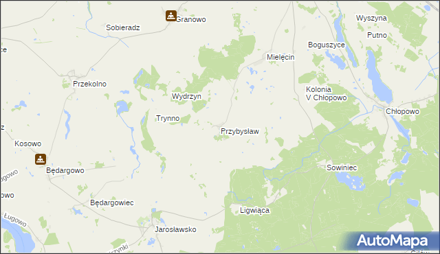mapa Przybysław gmina Krzęcin, Przybysław gmina Krzęcin na mapie Targeo