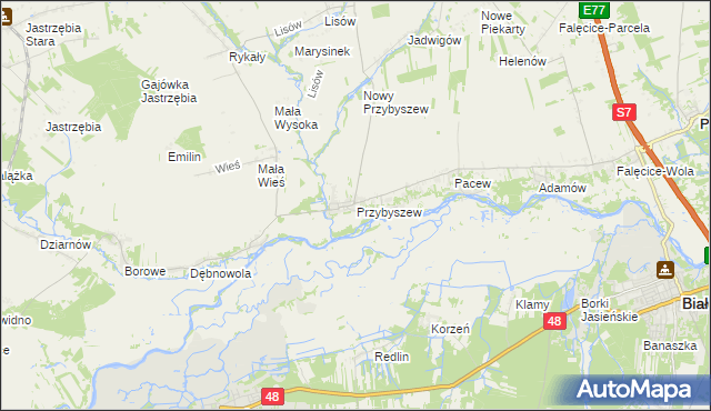 mapa Przybyszew gmina Promna, Przybyszew gmina Promna na mapie Targeo