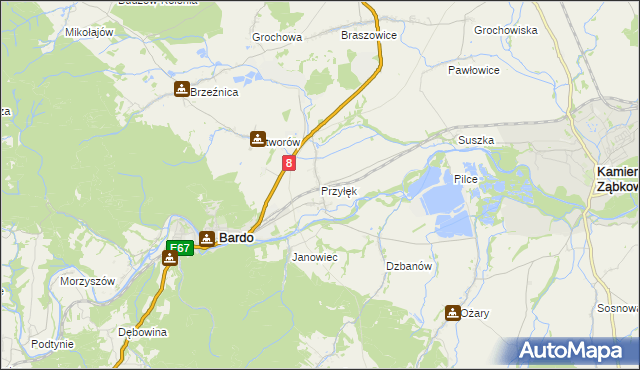 mapa Przyłęk gmina Bardo, Przyłęk gmina Bardo na mapie Targeo