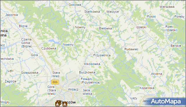 mapa Przysietnica gmina Brzozów, Przysietnica gmina Brzozów na mapie Targeo