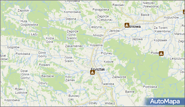 mapa Pułanki gmina Frysztak, Pułanki gmina Frysztak na mapie Targeo