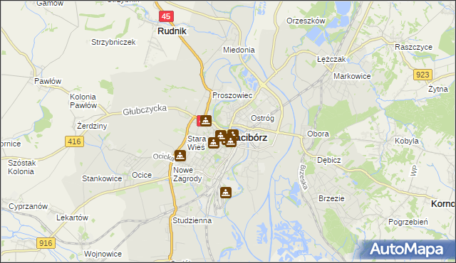 mapa Racibórz, Racibórz na mapie Targeo