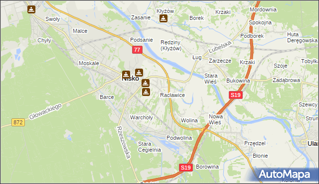 mapa Racławice gmina Nisko, Racławice gmina Nisko na mapie Targeo