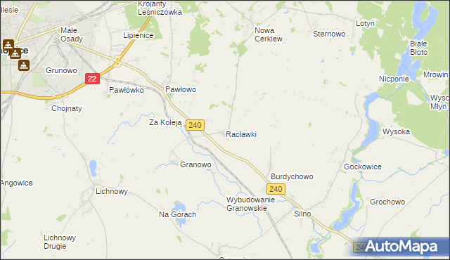 mapa Racławki gmina Chojnice, Racławki gmina Chojnice na mapie Targeo
