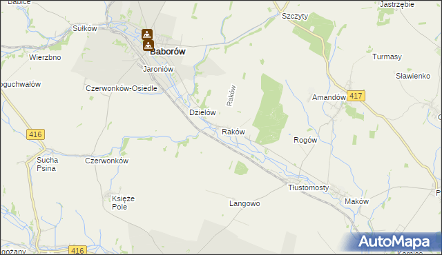 mapa Raków gmina Baborów, Raków gmina Baborów na mapie Targeo