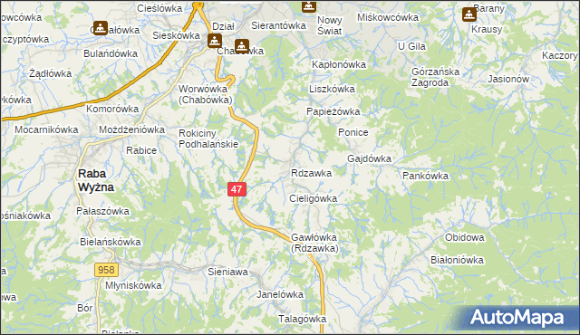 mapa Rdzawka, Rdzawka na mapie Targeo