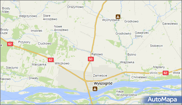 mapa Rębowo gmina Wyszogród, Rębowo gmina Wyszogród na mapie Targeo