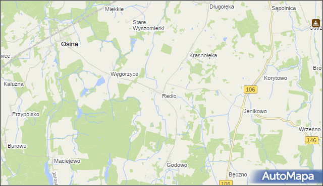 mapa Redło gmina Osina, Redło gmina Osina na mapie Targeo