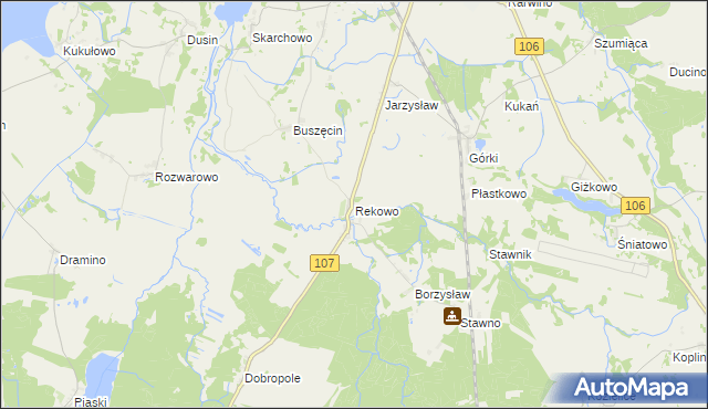 mapa Rekowo gmina Kamień Pomorski, Rekowo gmina Kamień Pomorski na mapie Targeo