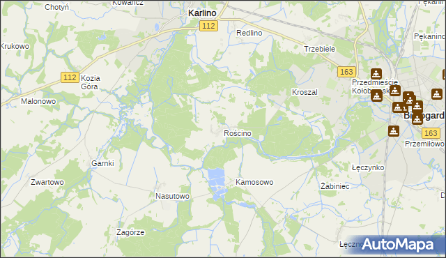 mapa Rościno, Rościno na mapie Targeo