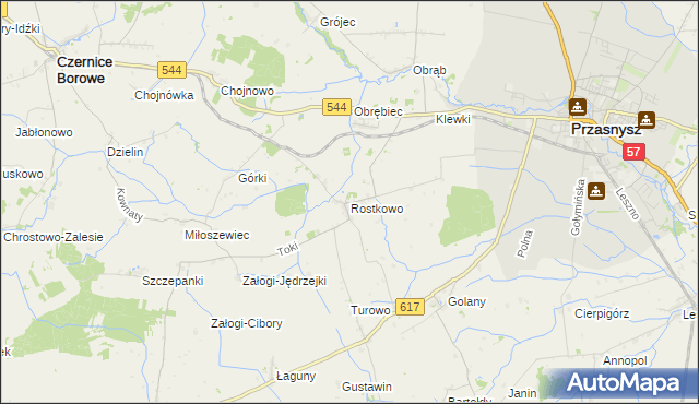 mapa Rostkowo gmina Czernice Borowe, Rostkowo gmina Czernice Borowe na mapie Targeo