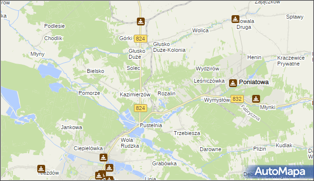 mapa Rozalin gmina Opole Lubelskie, Rozalin gmina Opole Lubelskie na mapie Targeo