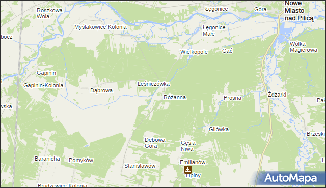 mapa Różanna gmina Odrzywół, Różanna gmina Odrzywół na mapie Targeo