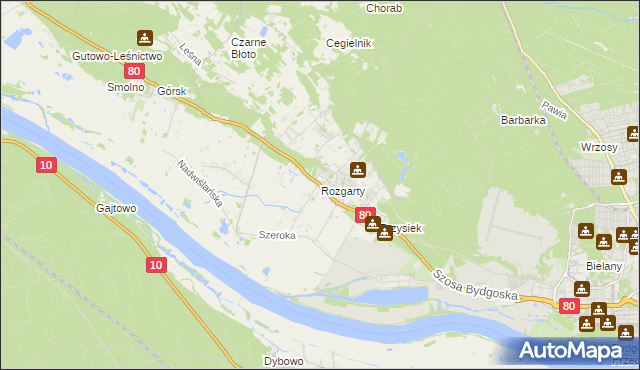 mapa Rozgarty gmina Zławieś Wielka, Rozgarty gmina Zławieś Wielka na mapie Targeo