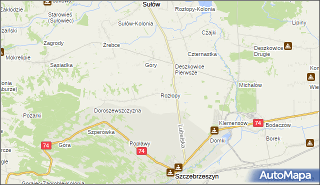 mapa Rozłopy, Rozłopy na mapie Targeo
