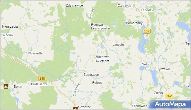 mapa Rożnowo Łobeskie, Rożnowo Łobeskie na mapie Targeo