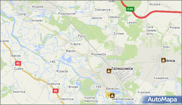 mapa Rozwadza, Rozwadza na mapie Targeo