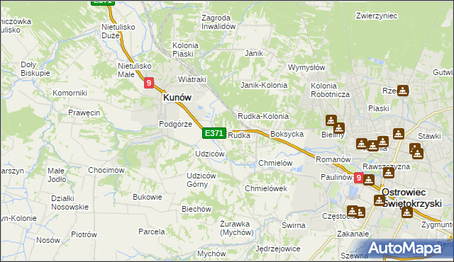 mapa Rudka gmina Kunów, Rudka gmina Kunów na mapie Targeo