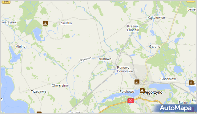 mapa Runowo gmina Węgorzyno, Runowo gmina Węgorzyno na mapie Targeo